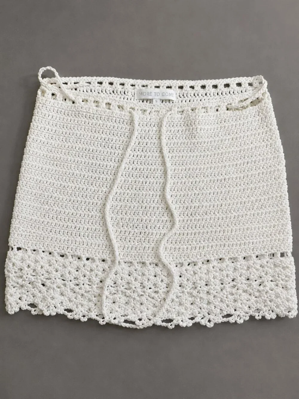 More To Come White Crochet Drawstring Waist Lace Hem Mini Skirt Size S - Picture 1 of 7